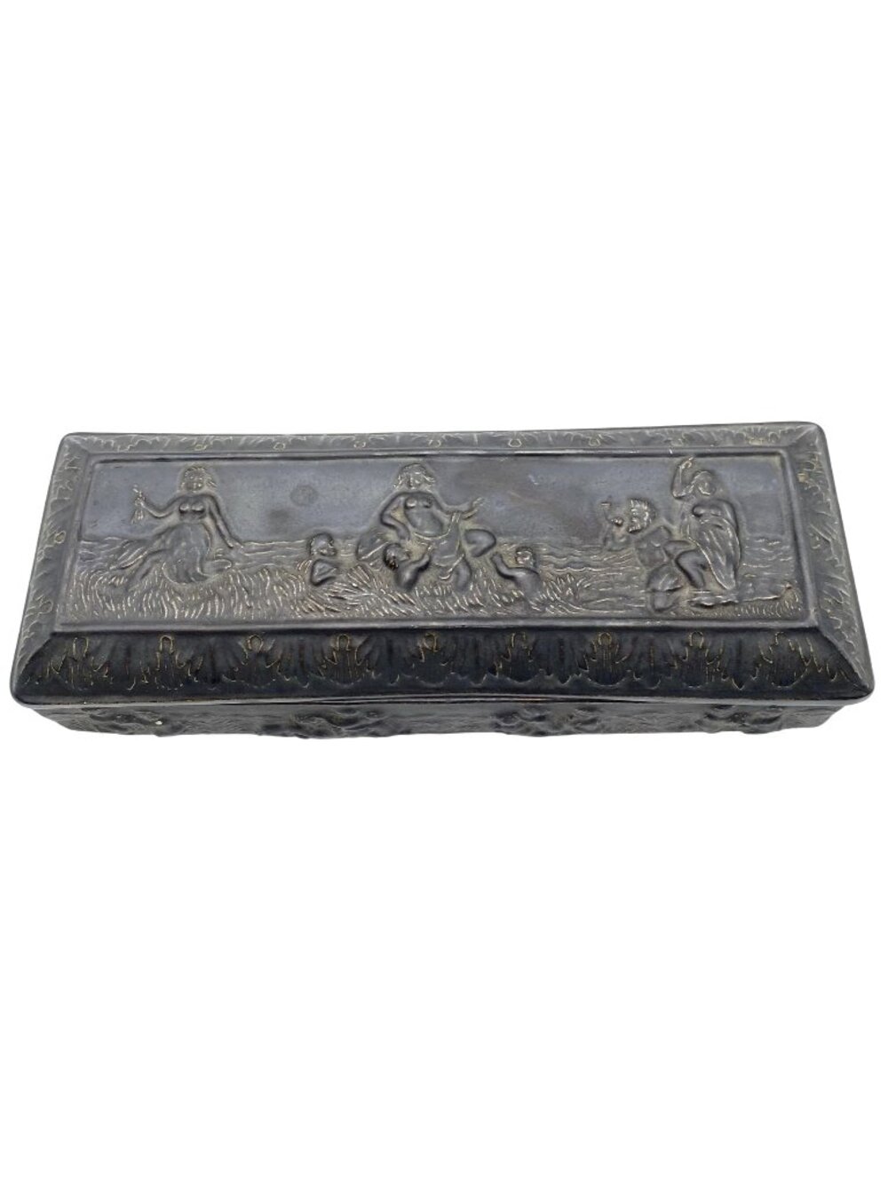 Vintage Classic Revival Relief Trinket Dresser Box Mythological Nymph Cherub